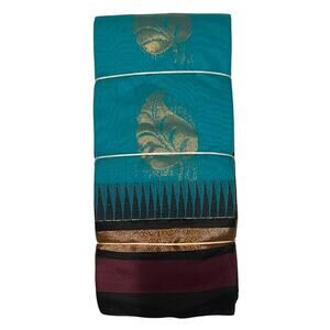 Elegant Teal Silk Saree Gold Sari Floral Paisley Border Traditional Indian Saree